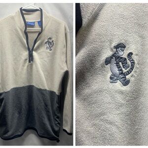 Winnie The Pooh Tigger Pullover Women Oversized Medium Gray Y2K 1/4 Zip Fleece
